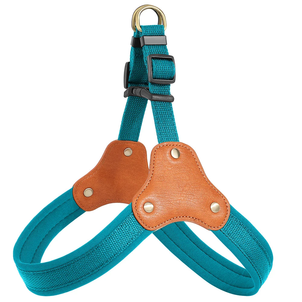 Nylon Leather Padded Dog Harness Vest Durable Pet Harness For Medium Large Dogs French Bulldog Labrador Walking Training