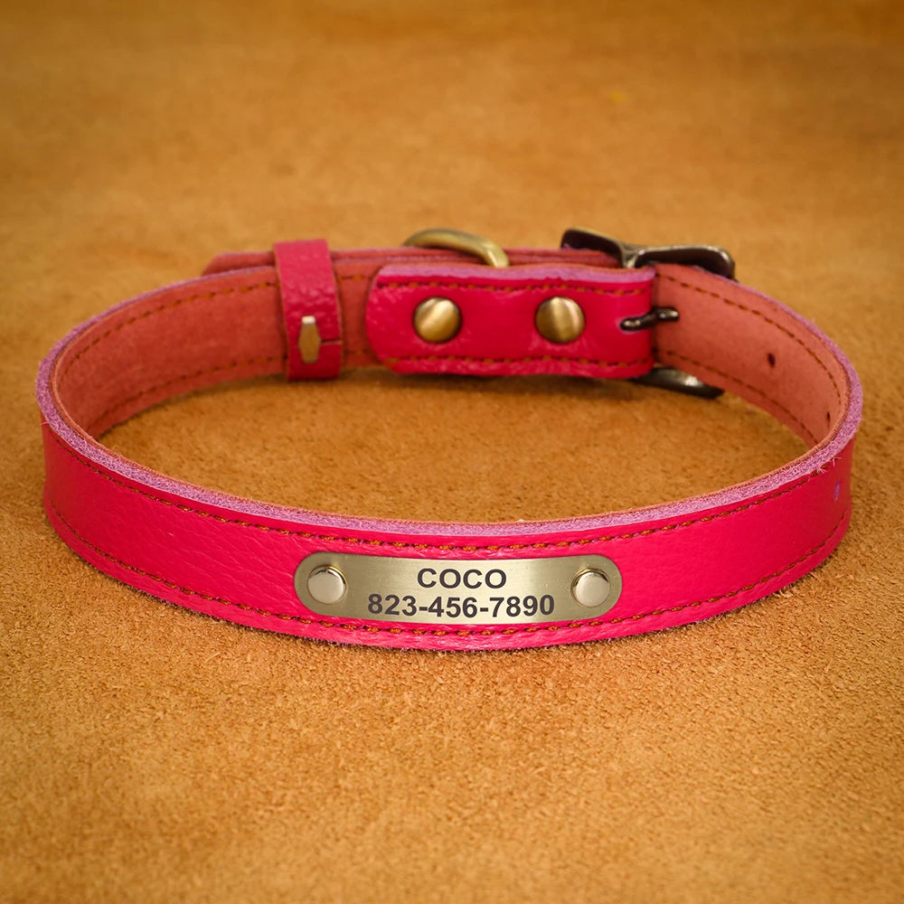 Personalized Genuine Leather Pet Puppy Collar For Small Dogs Cats
