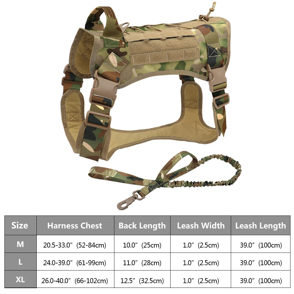 Tactical Dog Harness – No Pull Adjustable Military Training Harness with Handle & Molle System for Medium & Large Dogs