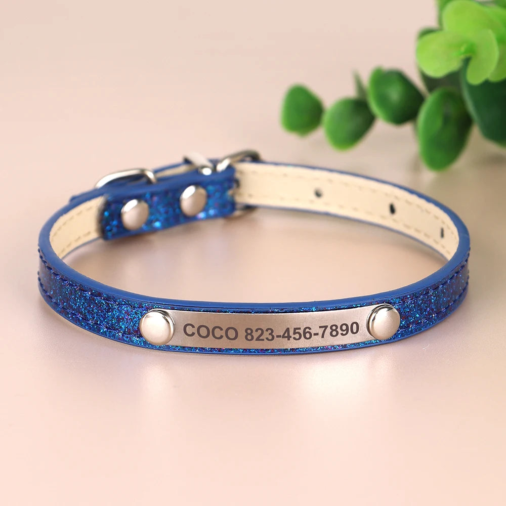 ✨ Personalized Glitter Pet Collar – Custom Engraved ID for Dogs & Cats ✨