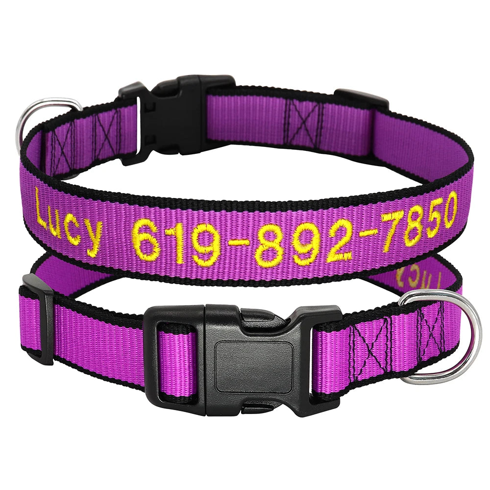 Personalized Embroidered Nylon Dog Collar – Custom Name & Phone ID – For Small, Medium & Large Dogs