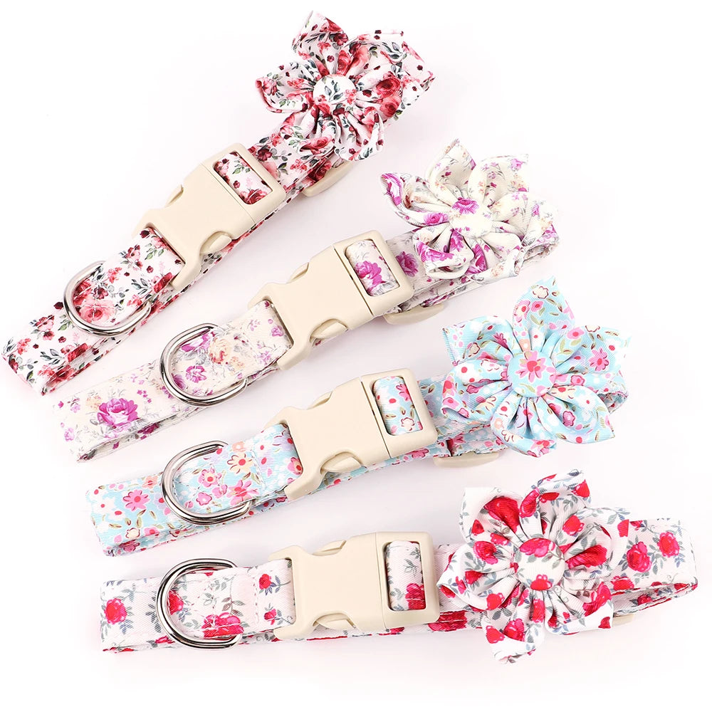 Fashion Floral Printed Nylon Dog Collar – Adjustable Spring Collar with Flower for Small & Medium Dogs (Pug, Chihuahua, Frenchie)