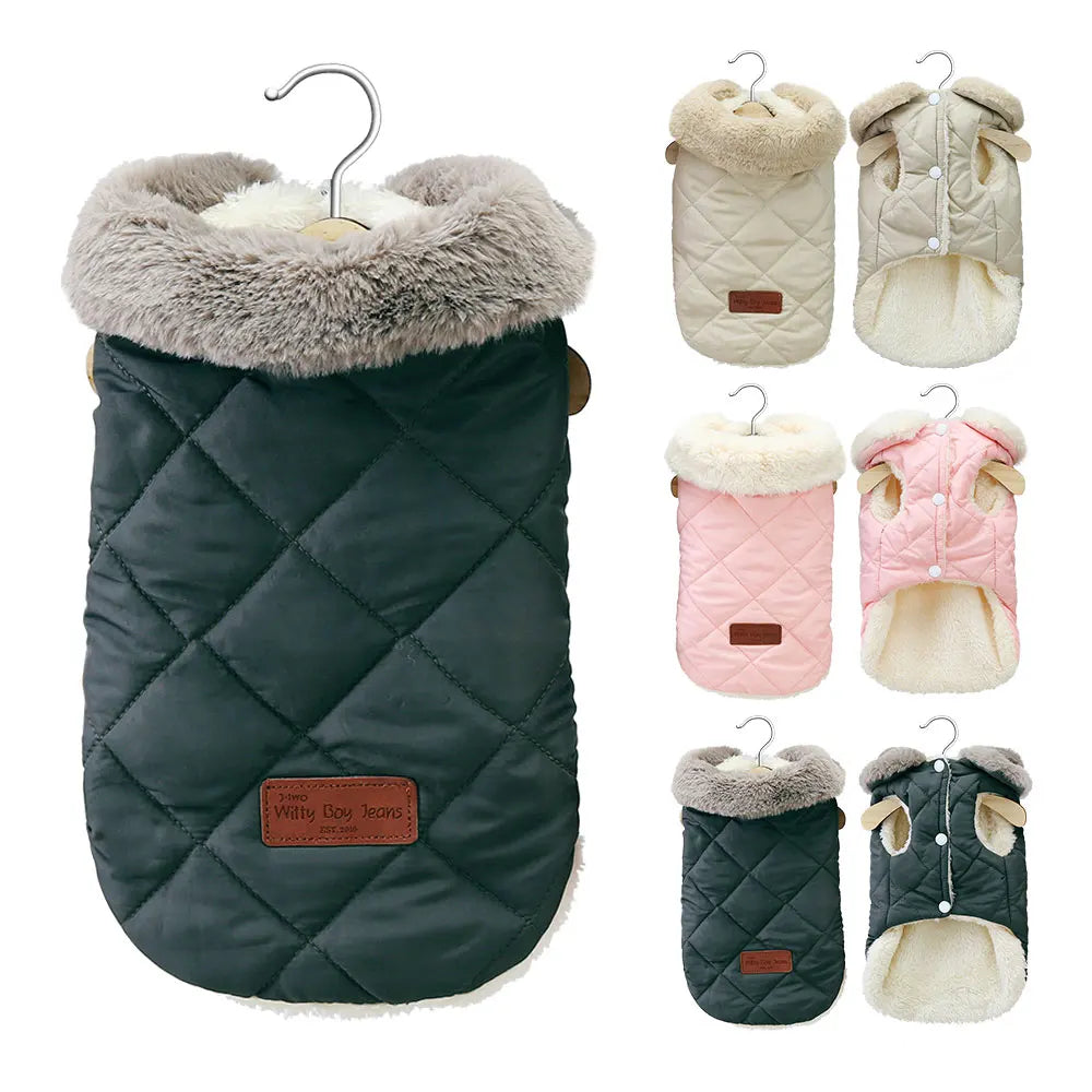 Winter Pet Jacket – Super Warm Coat with Fur Collar for Small Dogs