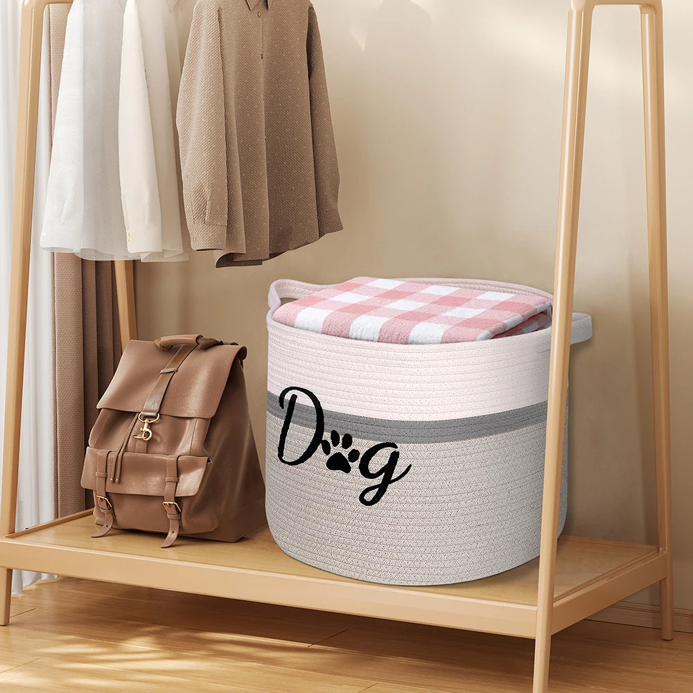 Durable Foldable Dog Toy Storage Basket – Pet Organizer Bin (Pink/Brown/Grey)