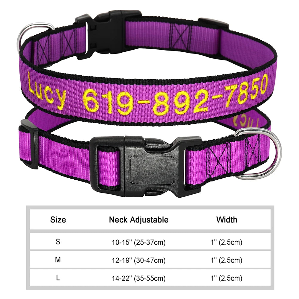 Personalized Embroidered Nylon Dog Collar – Custom Name & Phone ID – For Small, Medium & Large Dogs