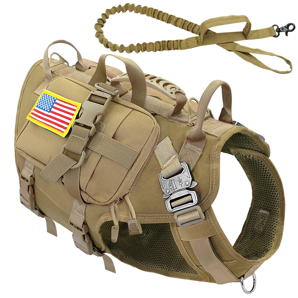 Tactical Dog Harness & Leash Set – Military MOLLE Vest for Large Dogs