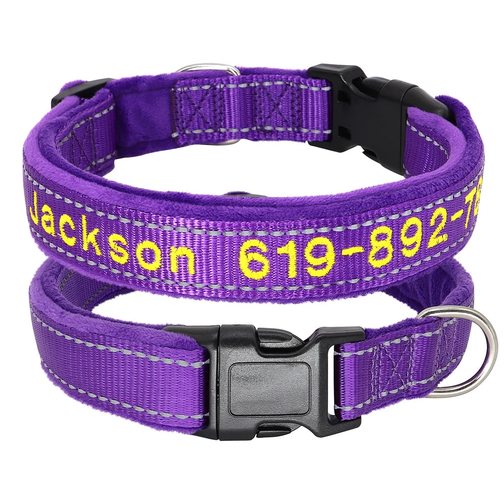 Personalized Embroidered Dog Collar – Reflective Nylon Adjustable ID Collar with Custom Name & Phone Number for Small, Medium & Large Dogs