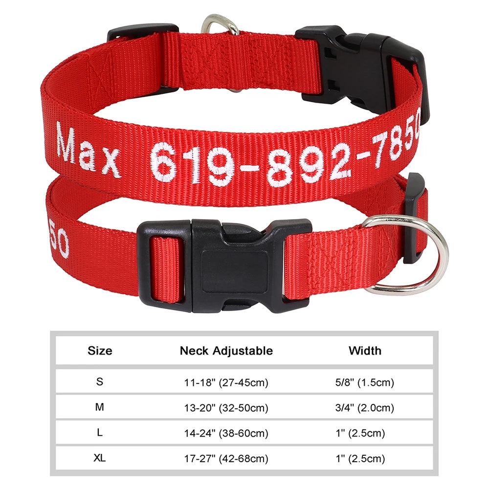 Personalized Embroidered Nylon Dog Collar – Custom Name & Phone ID – For Small, Medium & Large Dogs