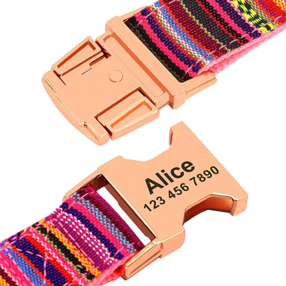 Personalized Nylon Dog Collar with Engraved Nameplate – Custom ID Tag for Small, Medium & Large Dogs