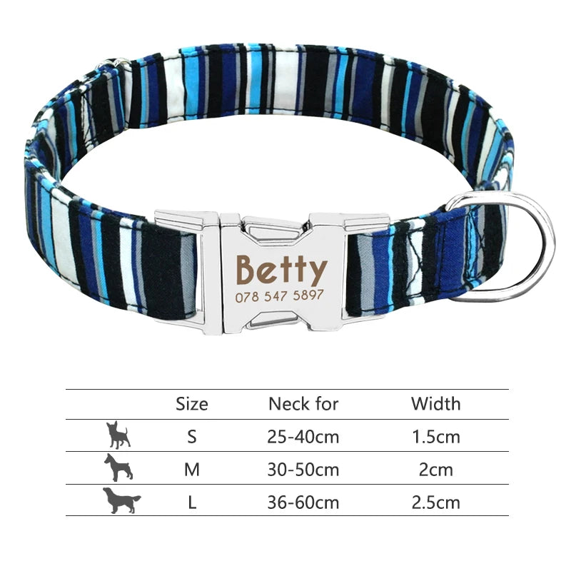 Personalized Nylon Dog Collar with Engraved Nameplate – Custom ID Tag for Small, Medium & Large Dogs