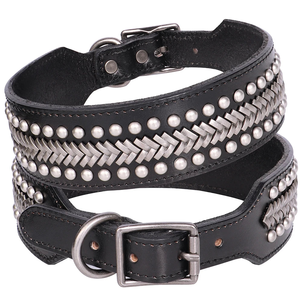 2-Inch Wide Luxury Leather Dog Collar with Durable Rivets – Stylish & Strong for Medium & Large Dogs