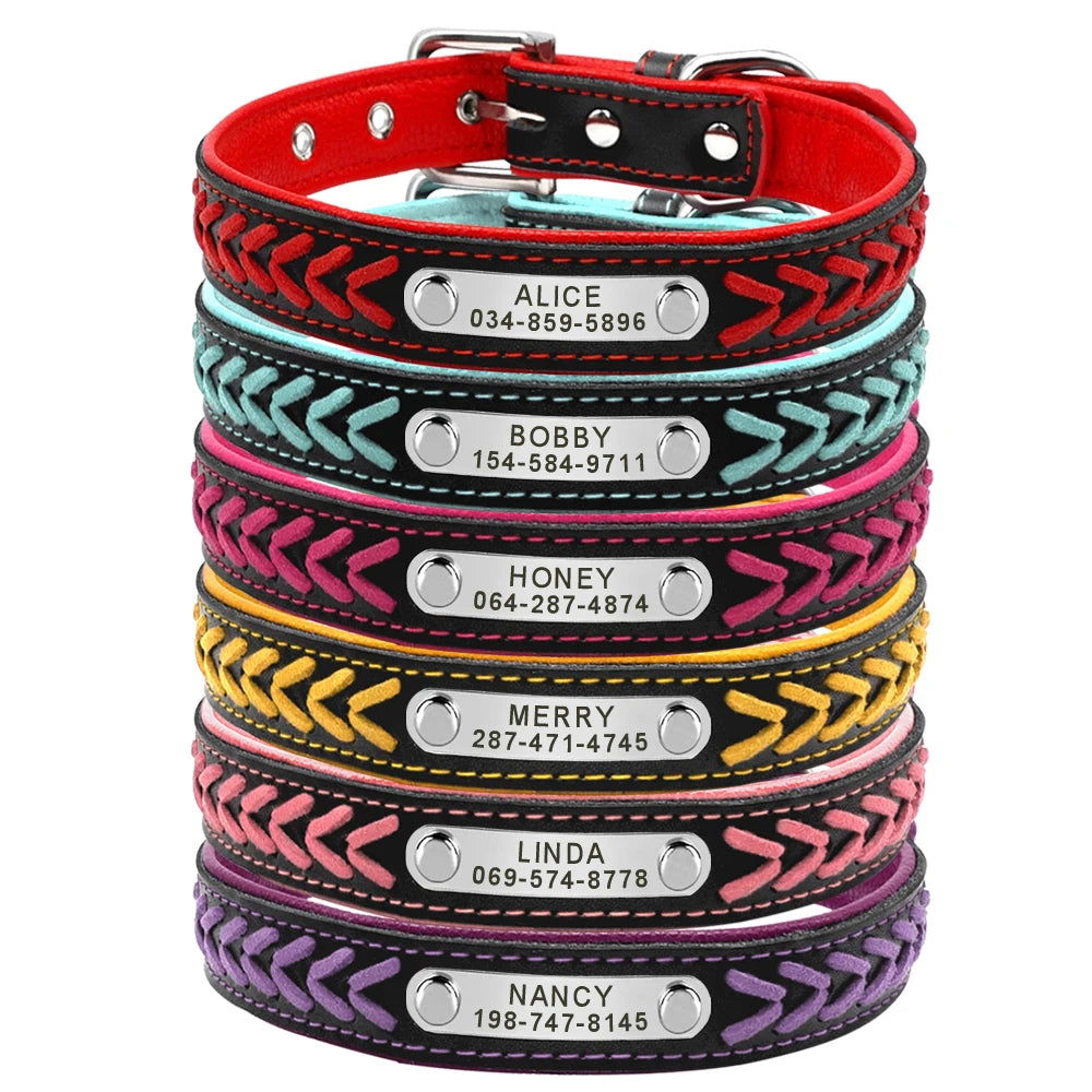 Custom Personalized Dog Collars – Engraved Nameplate ID Tag – Adjustable Nylon or Leather Collars for Small, Medium & Large Dogs – Anti-Lost, Durable & Stylish