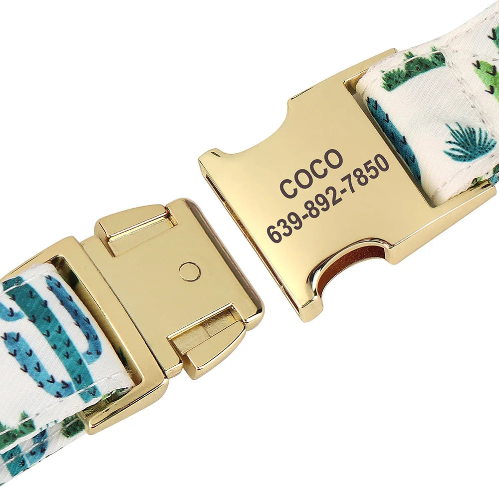 Personalized Flower Dog Collar with Bowtie – Free Engraving, Adjustable Sizes