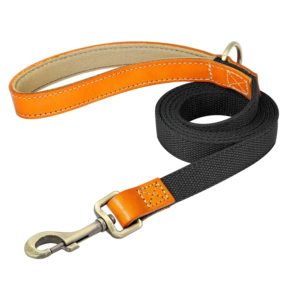 150cm Dog Walking Leash – Durable Nylon Lead Rope with PU Leather Handle