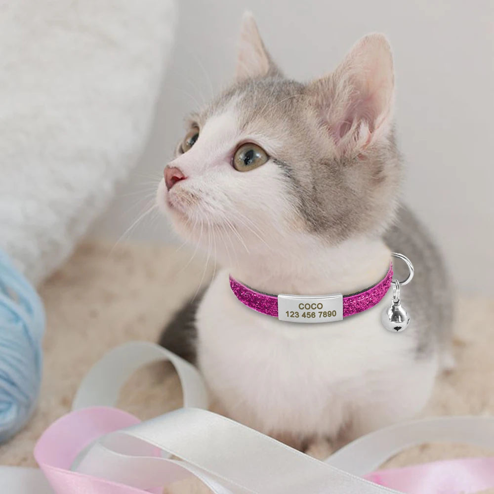 Personalized Cat Collar Free Engraved Pet ID Collars Adjustable Nylon Cat Necklace For Small Dogs Puppy Kitten With Cute Bell