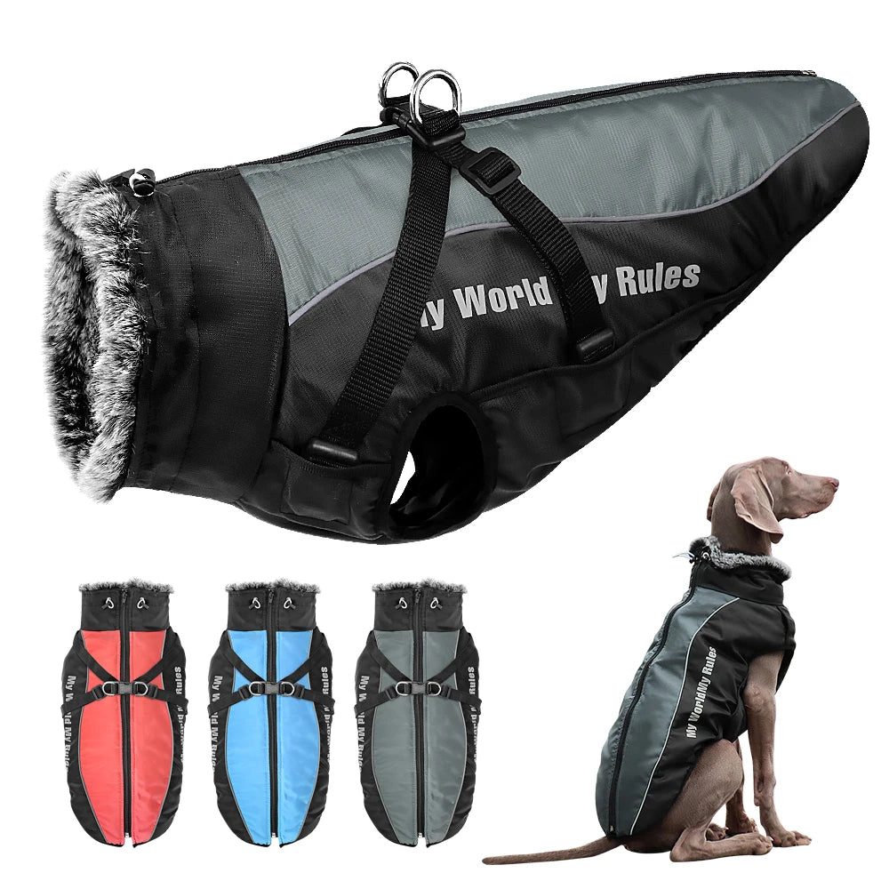 Warm Waterproof Dog Coat with Built-In Harness – Winter Jacket for Medium & Large Breeds