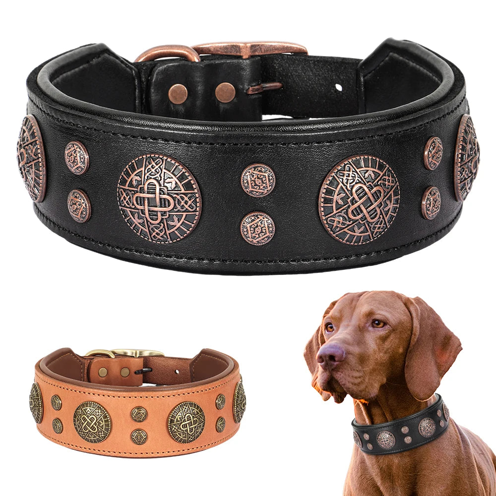 Genuine Leather Dog Collar – Vintage Studded Design, Adjustable for Medium & Large Dogs (Bulldog, Husky, Labrador)