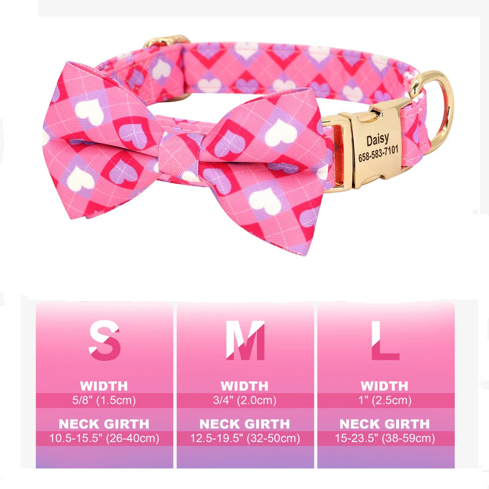 Custom Bowtie Dog Collar – Personalized Floral ID Tag with Engraved Name & Phone Number