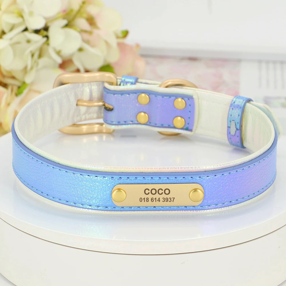 Personalized Leather Dog Collar – Custom Engraved Nameplate ID Tag for Small, Medium & Large Dogs