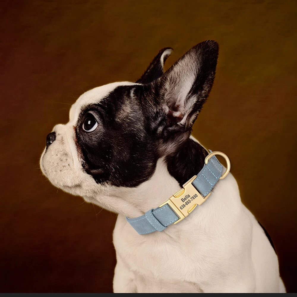 Custom Engraved PU Leather Dog Collar – Anti-Lost ID Tag Included