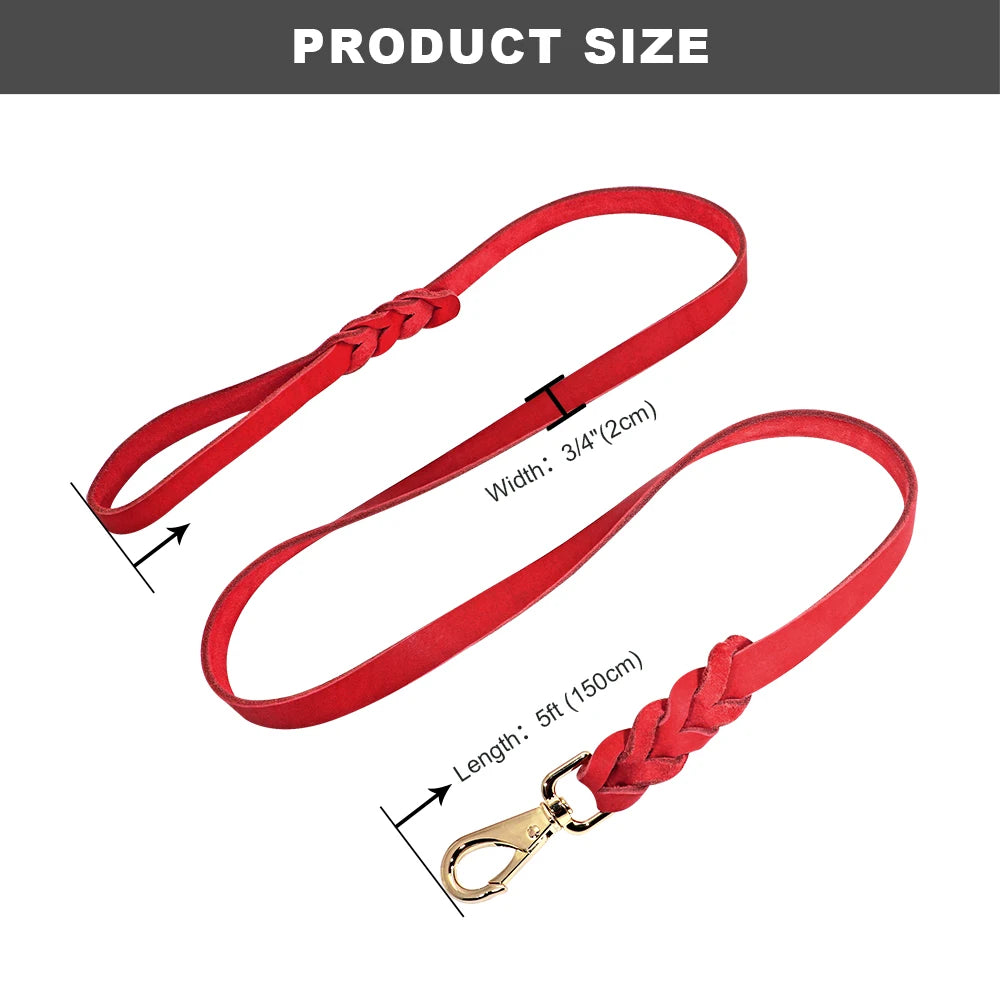 1.5m Real Leather Dog Leash – Strong Genuine Leather Pet Walking Lead Rope for Small, Medium & Large Dogs