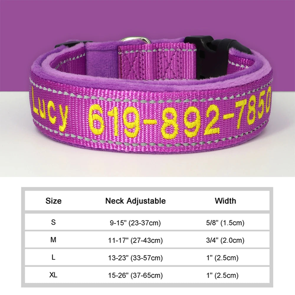 Personalized Embroidered Dog Collar – Reflective Nylon, Custom Name ID Tag – Small Medium Large Dogs