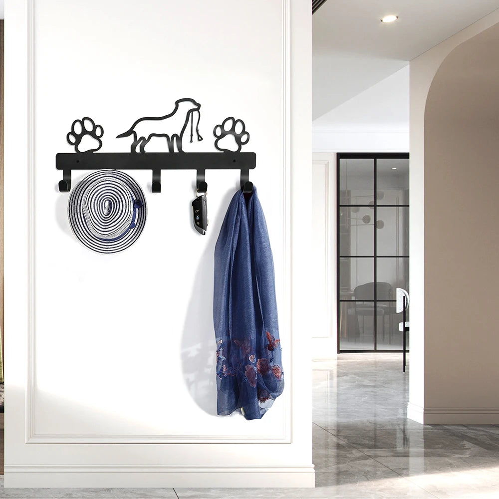 Metal Dog Leash & Key Holder Wall Rack – 4/5/7 Hooks Organizer with Free Nails