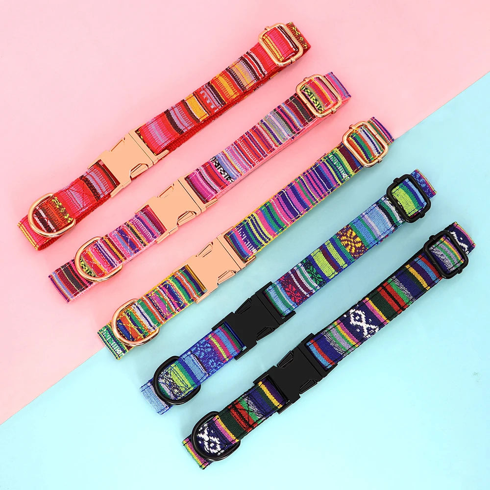 Nylon Dog Collar Colorful Pet Buckle Collar Anti-lost Nameplate ID Tag Adjustable For Small Medium Large Dogs S-L