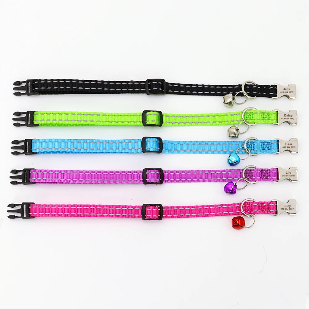 Personalized Cat Collar Free Engraved Pet ID Collars Adjustable Nylon Cat Necklace For Small Dogs Puppy Kitten With Cute Bell