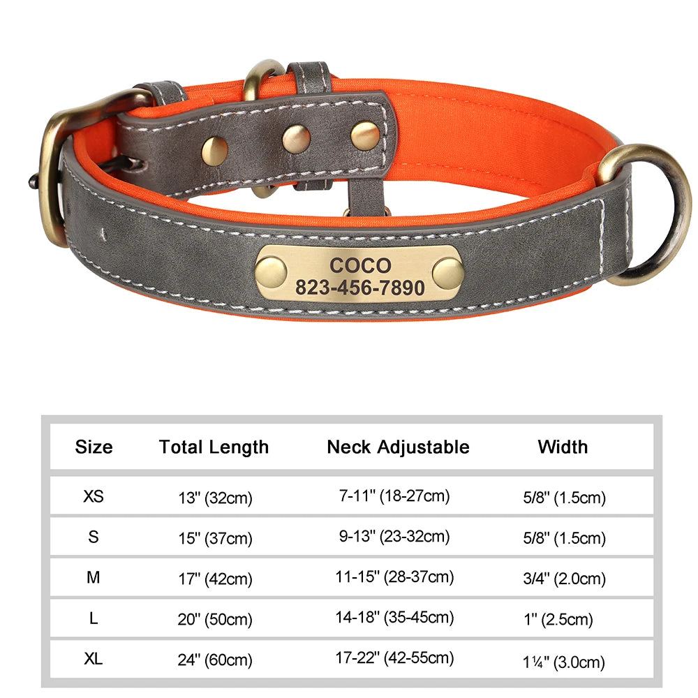 🐾 Personalized PU Leather Dog Collar – Custom Engraved Nameplate ID Tag 🐶