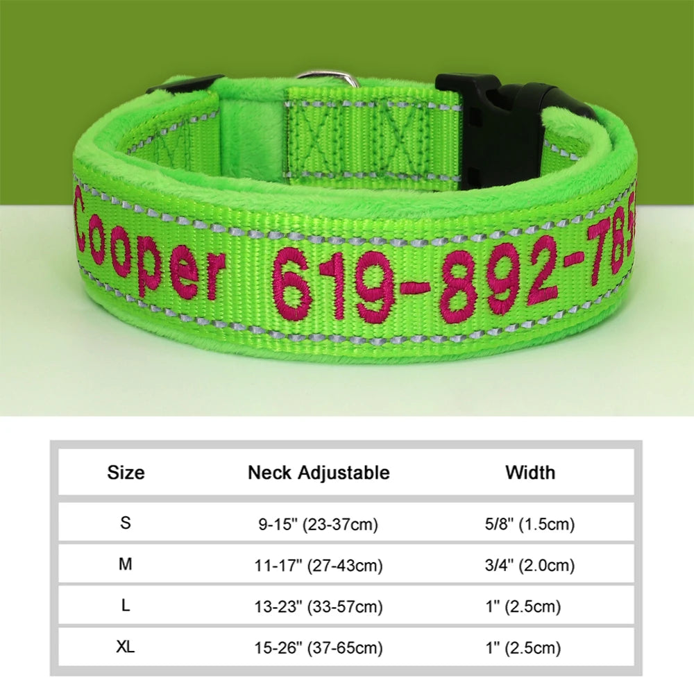 Personalized Embroidered Dog Collar – Reflective Nylon, Custom Name ID Tag – Small Medium Large Dogs