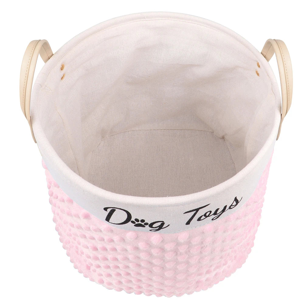 Collapsible Dog Toy Storage Basket with Handles – Large Capacity Pet Organizer Bin (Pink/Blue)