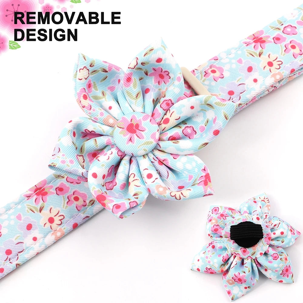 Fashion Floral Printed Nylon Dog Collar – Adjustable Spring Collar with Flower for Small & Medium Dogs (Pug, Chihuahua, Frenchie)