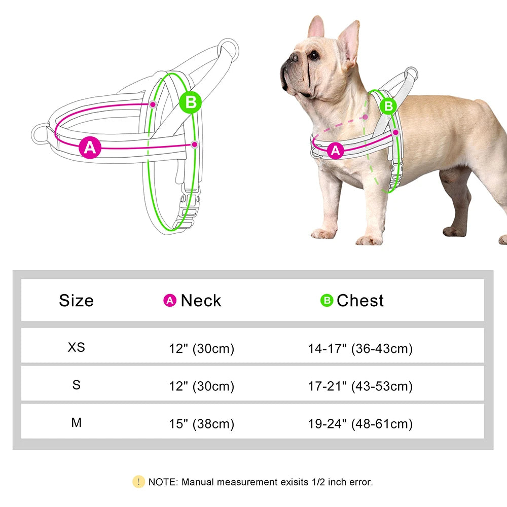 Nylon Padded Dog Harness Vest – Adjustable No Pull Soft Pet Harness for Small & Medium Dogs (French Bulldog, Chihuahua, Puppy, Cat Vest)