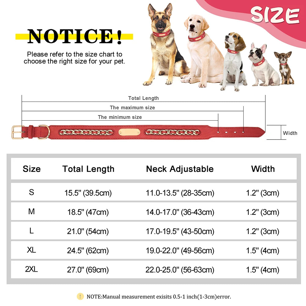 Custom Leather Dog Collar with Personalized Nameplate – Stylish & Durable ID Tag for Small to Large Dogs