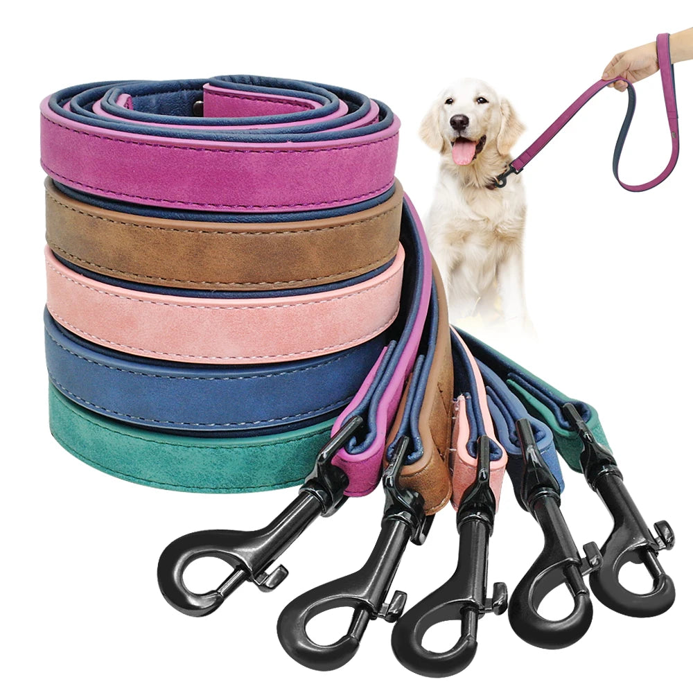 Leather Dog Leash with Padded Handle – Durable Walking & Training Lead for Small Medium Large Dogs
