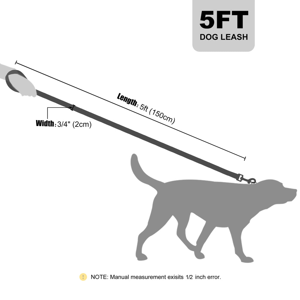 5ft Double Handle Nylon Padded Dog Leash – Reflective Training & Walking Lead for Medium Large Dogs