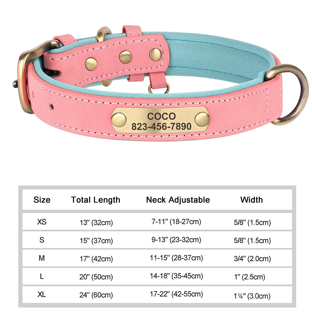 🐾 Personalized PU Leather Dog Collar – Custom Engraved Nameplate ID Tag 🐶