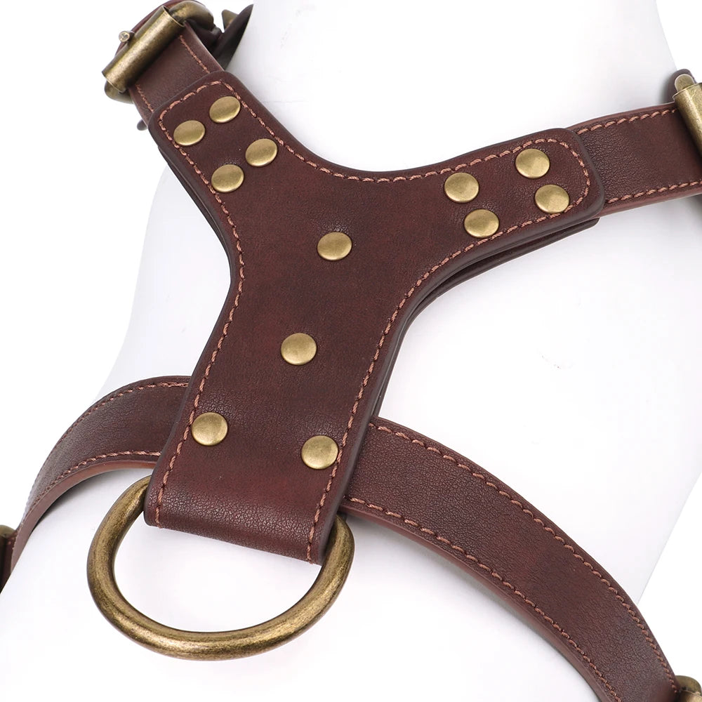 Durable Spiked Studded Genuine Leather Dog Harness – Training Vest for Large Dogs (Pitbull, Labrador, Bulldog)