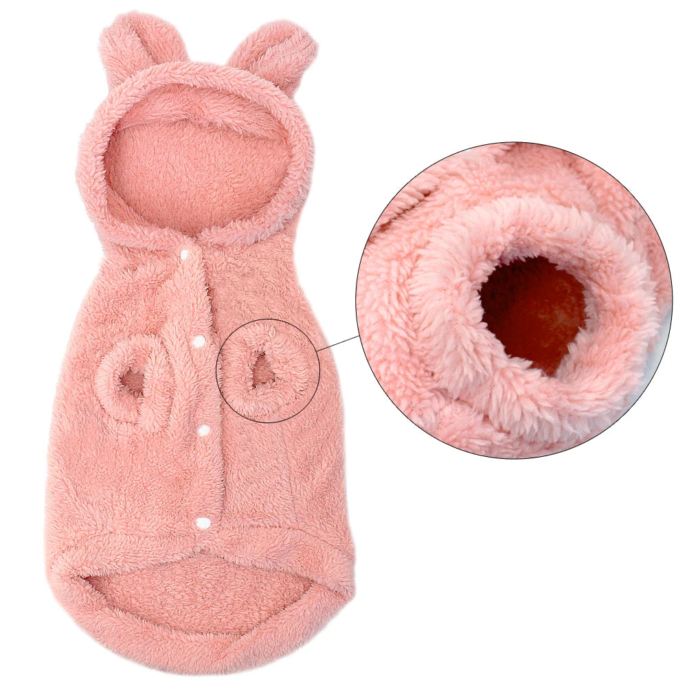 Warm Cat & Puppy Winter Coat – Soft Fleece Jacket Costume for Small & Medium Pets (Pink/Gray, S–2XL)