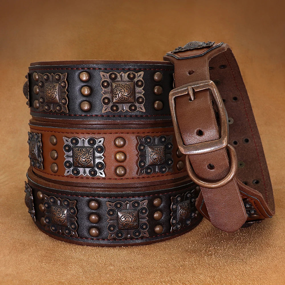Durable Spiked Genuine Leather Dog Collar for Medium & Large Dogs – Pitbull Bulldog Adjustable Pet Collar
