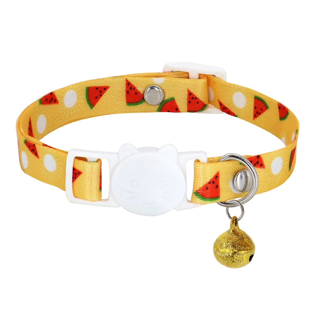 Cute Fruit Print Cat Collar with Bell – Adjustable Quick Release Safety Collar for Cats & Kittens