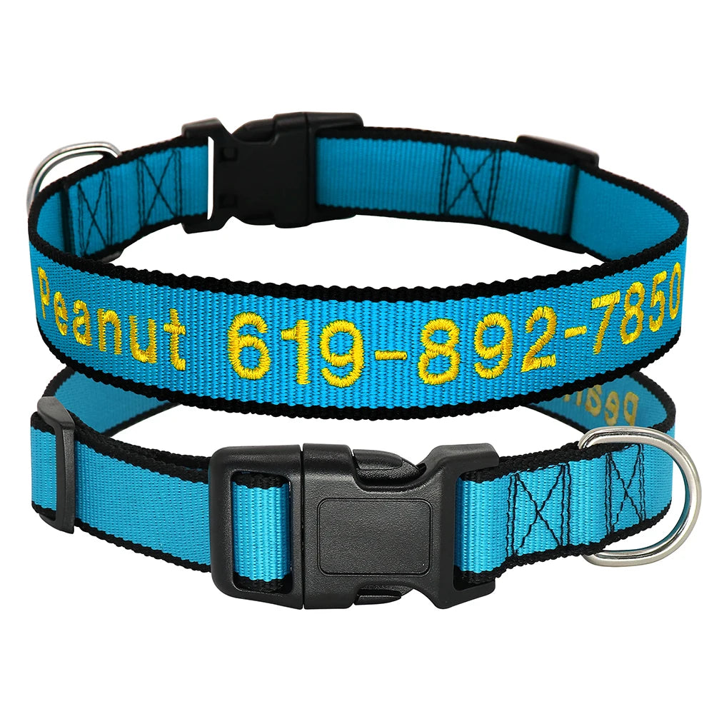 Personalized Embroidered Nylon Dog Collar – Custom Name & Phone ID – For Small, Medium & Large Dogs