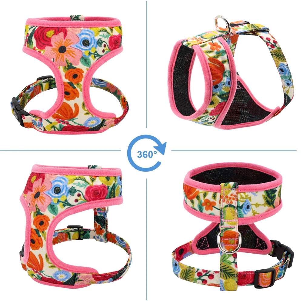 Cute Printed Dog Harness – Adjustable Nylon Vest for Small & Medium Dogs & Cats (Chihuahua, French Bulldog, Yorkie, Pug, Puppy Training Harness)