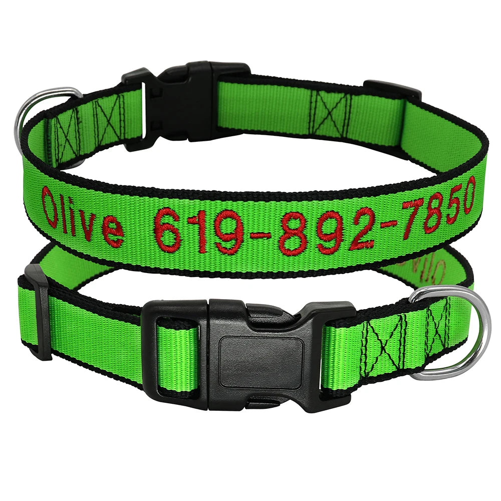 Personalized Embroidered Nylon Dog Collar – Custom Name & Phone ID – For Small, Medium & Large Dogs