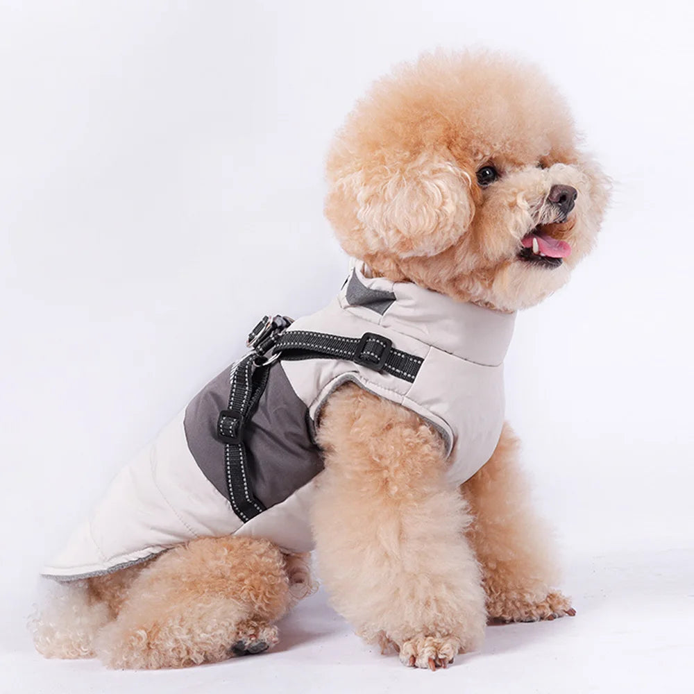 Waterproof Winter Dog Jacket with Built-In Harness & Reflective Belt