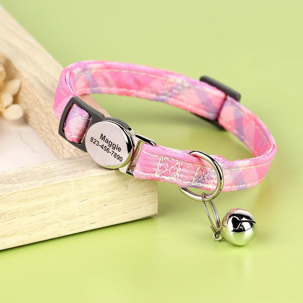 Personalized Cat & Dog Collar with Bell – Custom Engraved ID Tag, Adjustable Pet Collar for Small Dogs & Cats