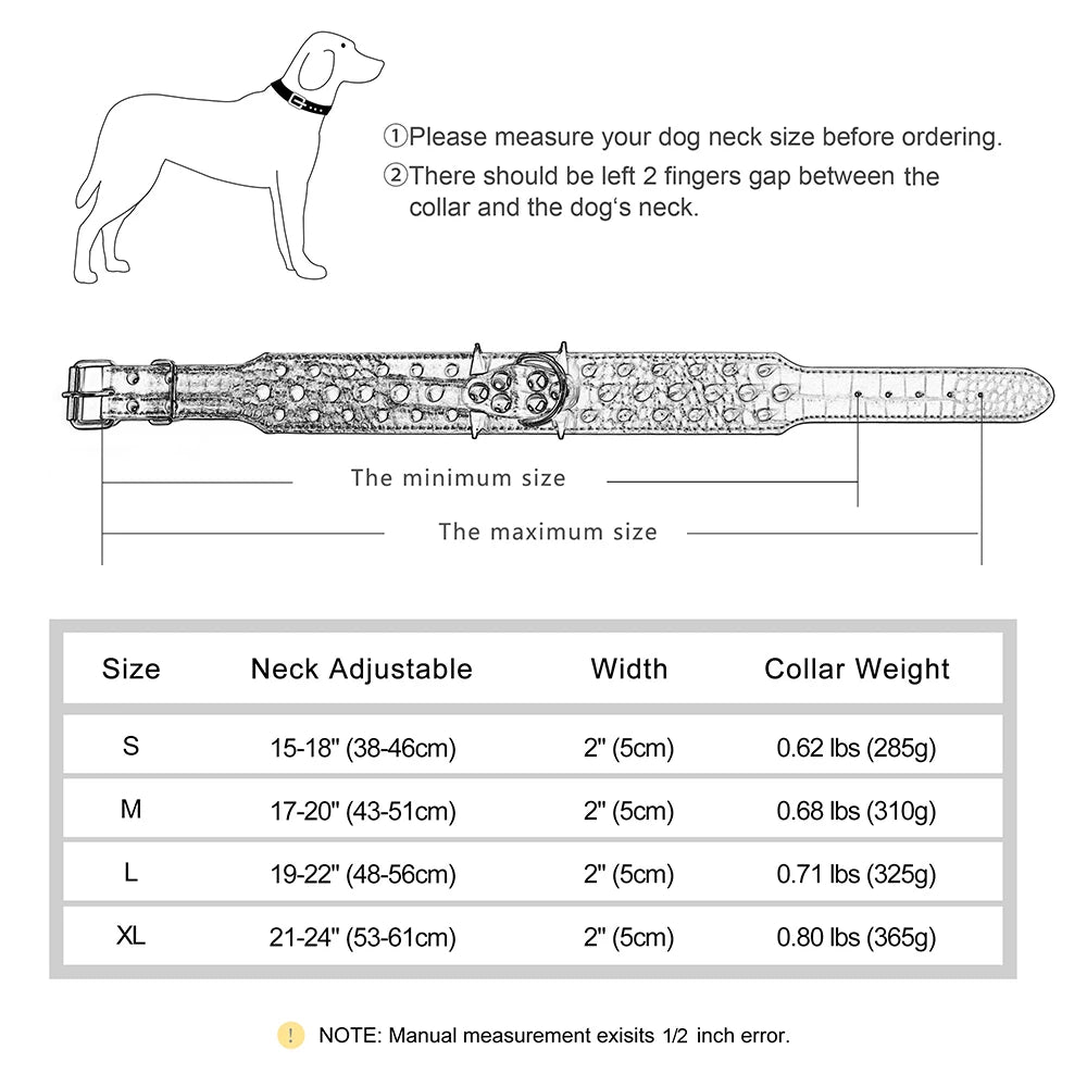 Cool Spikes Studded Dog Collar – 2" Wide PU Leather Collar for Pitbulls, German Shepherds & Large Breeds (S–XL)