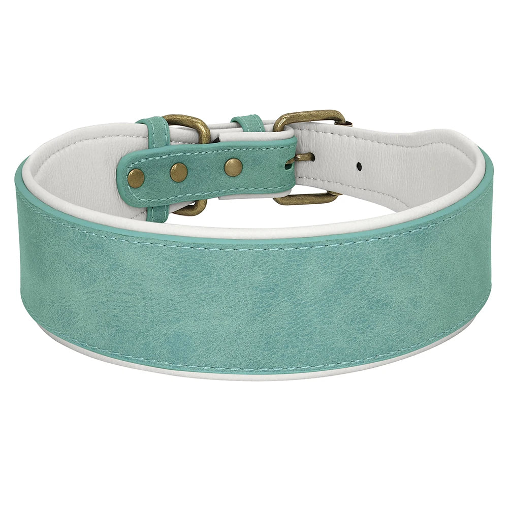 Wide Leather Dog Collar – Soft Padded Adjustable Collar for Medium & Large Dogs (Pitbull, German Shepherd, Bulldog)