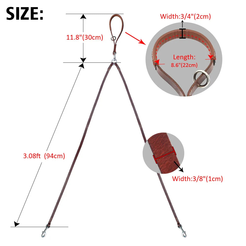 Double Dog Leash – Genuine Leather with 360° Swivel